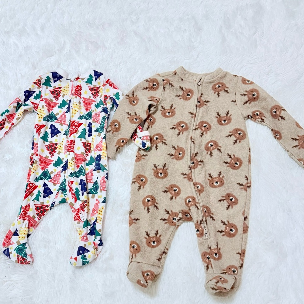 Two Christmas/holiday festive baby footies old navy 0-3 months